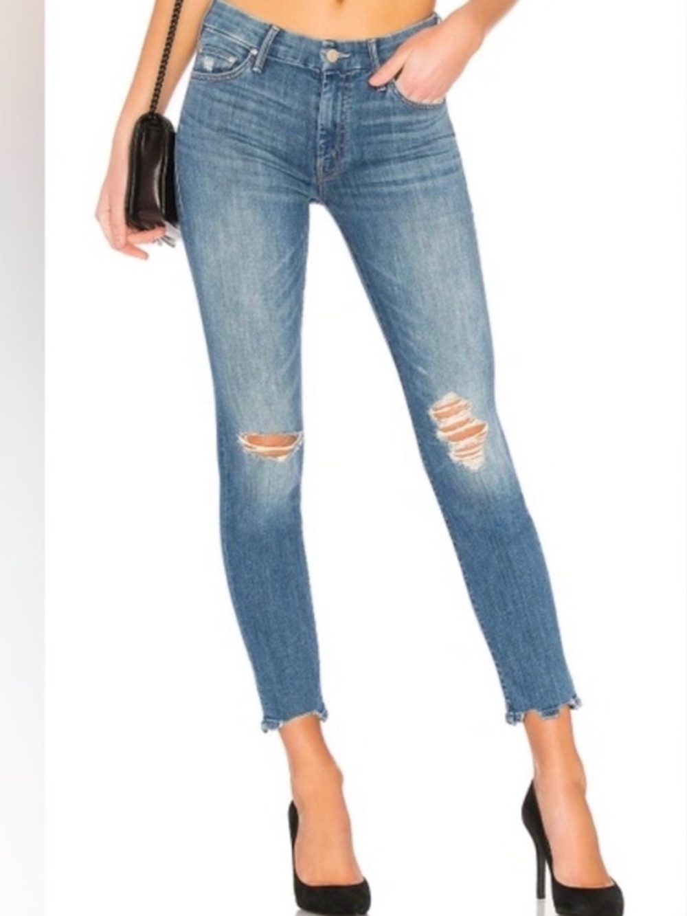 MOTHER Light Blue Denim The Looker Ankle Chew Jeans